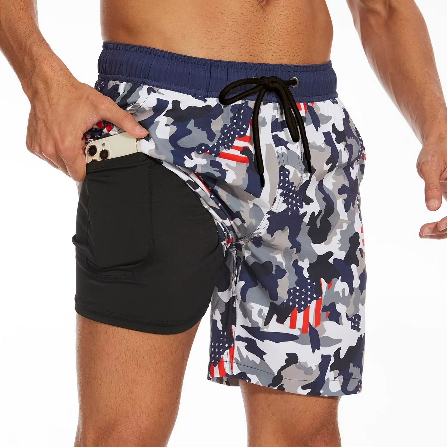 Shorts de Plage Dégradés pour Homme Léger en Mélange Soie Laitée avec Poche Téléphone Intégrée