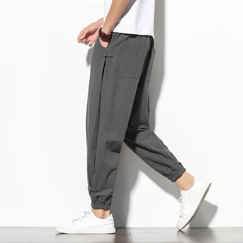 Pantalon Décontracté Toka En Coton Mélangé Respirant Avec Coupe Détendue Et Ourlets Côtelés