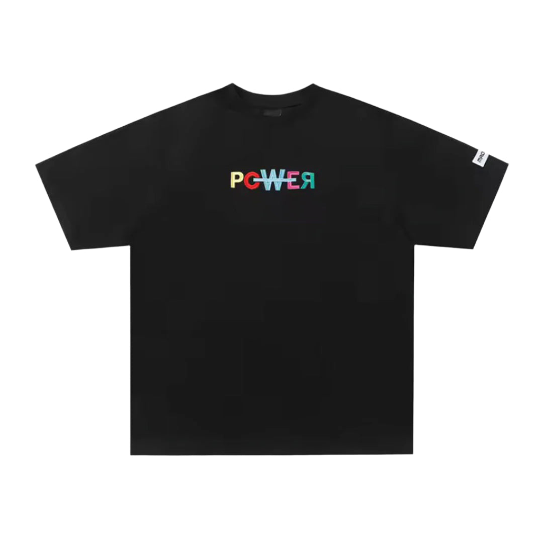 Power T Shirt en Coton Premium avec Broderie Élaborée et Silhouette Généreuse pour Confort Quotidien