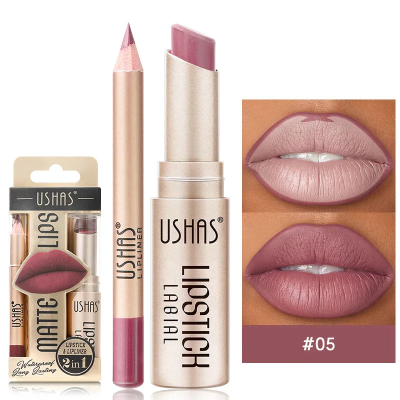 BE X Ushas Rouge À Lèvres Matte Avec Crayon Contour Double Utilisation Offres Spéciales Acheter 2 Obtenez 1 Gratuit