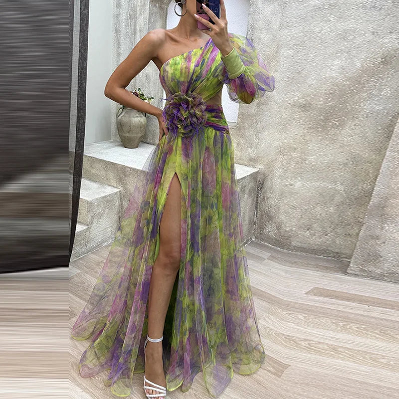 Robe Evelyn En Tulle Florale Longue Pour Soirées Élégantes Silhouette Ajustée Et Mouvement Aérien