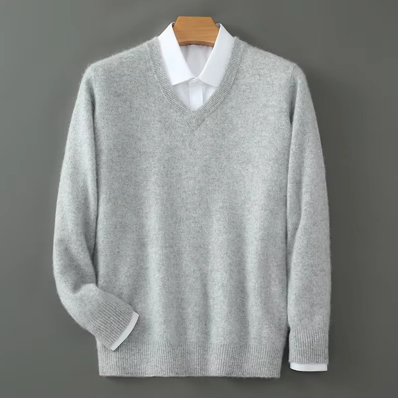 Amawinc Pull Homme Col V En Mélange Cachemire Chaud Coupe Décontractée Grandes Tailles Pour Hiver