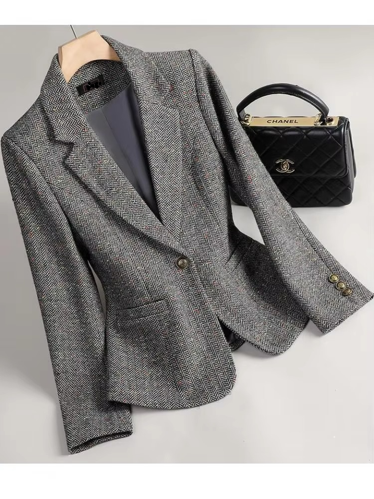 Blazer Retro En Laine Pour Femme Manteau Automne Hiver Élégant Vintage Chaud Et Polyvalent