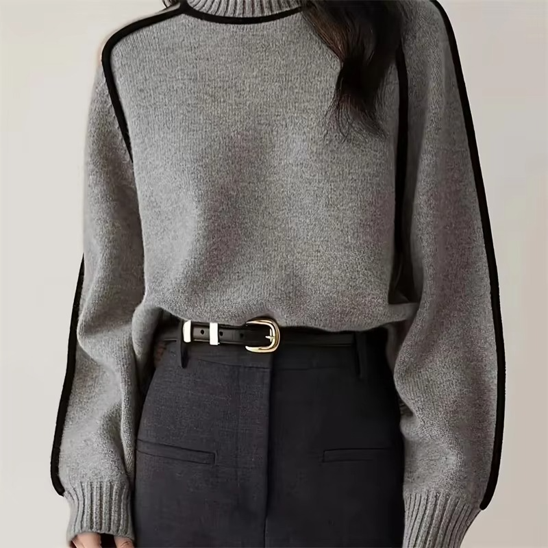 Pull Col Roulé À Rayures Femme Tricot Décontractée Manche Longue Chaud Et Élégant