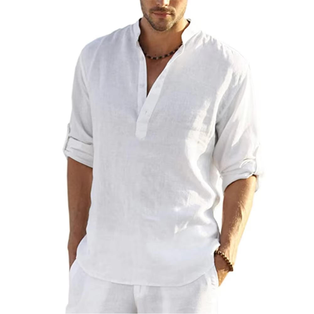 Chemise Décontractée Pour Homme En Coton Lin Manches Longues Légère Respirante Amawinc