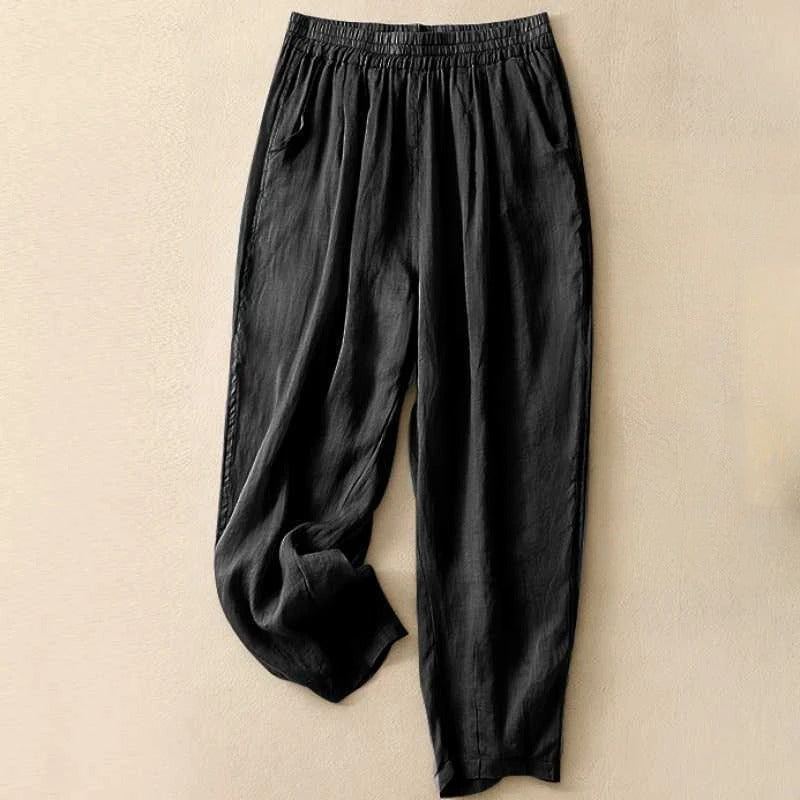 Pantalons Sage Coast En Lin Mélangé À Taille Élastique Avec Poches Latérales Décontractées