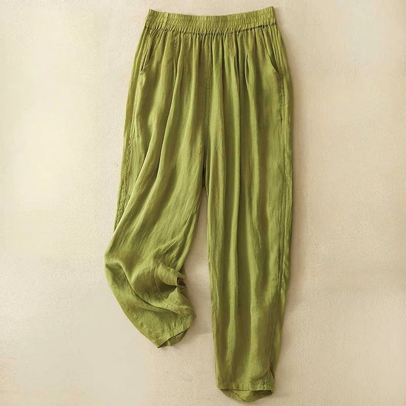 Pantalons Sage Coast En Lin Mélangé À Taille Élastique Avec Poches Latérales Décontractées