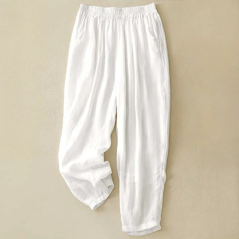 Pantalons Sage Coast En Lin Mélangé À Taille Élastique Avec Poches Latérales Décontractées