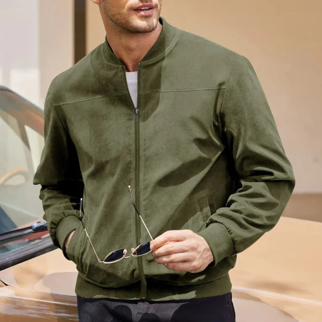 Veste Bomber Homme Marron Daim Synthétique Avec Zip Avant Léger Luxueuse Vêtement Extérieur Pour Toutes Saisons