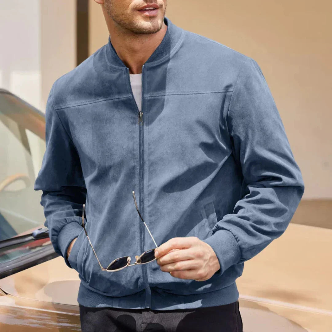 Veste Bomber Homme Marron Daim Synthétique Avec Zip Avant Léger Luxueuse Vêtement Extérieur Pour Toutes Saisons