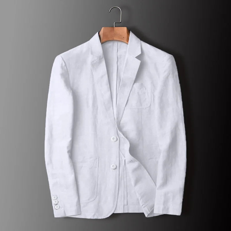 Veste Sandstone Léger En Lin-Coton Coupe Décontractée Chic Avec Revers Cranté Et Poches Plaquées Pour Jours Chauds