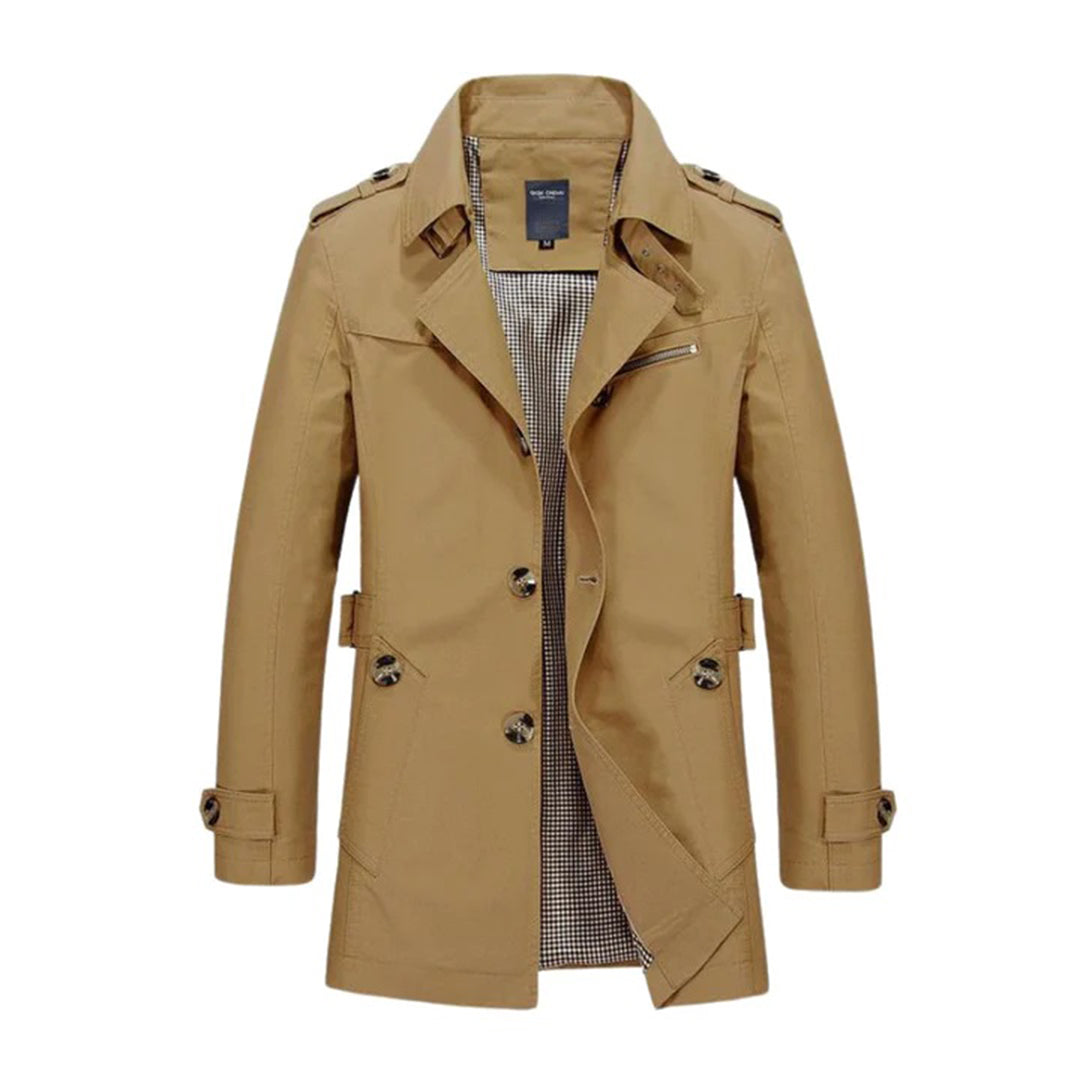 Manteau Trench Homme Classique Double Boutonnage Avec Ceinture À La Taille Imperméable Résistant À L'Eau