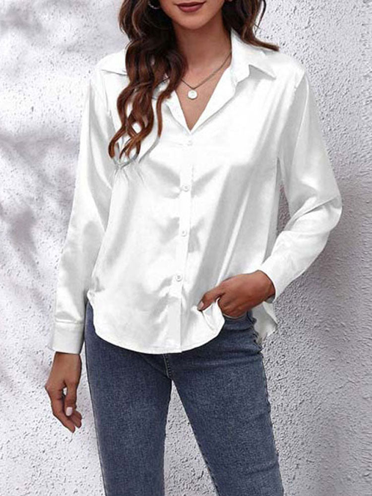 Blouse Satinée Femme Nordic Flair Avec Fermeture Par Boutons Col Classique Manches Longues Coupe Ample Élégante