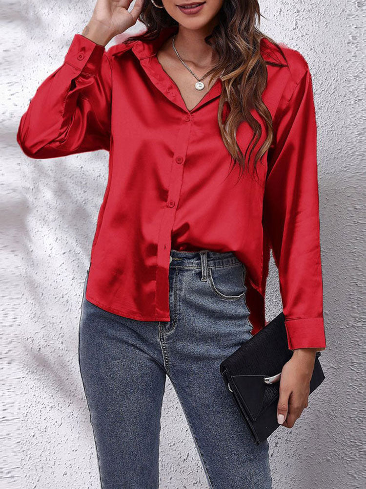Blouse Satinée Femme Nordic Flair Avec Fermeture Par Boutons Col Classique Manches Longues Coupe Ample Élégante