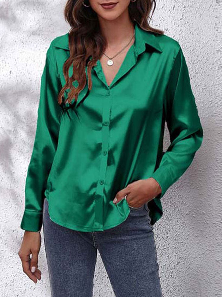 Blouse Satinée Femme Nordic Flair Avec Fermeture Par Boutons Col Classique Manches Longues Coupe Ample Élégante