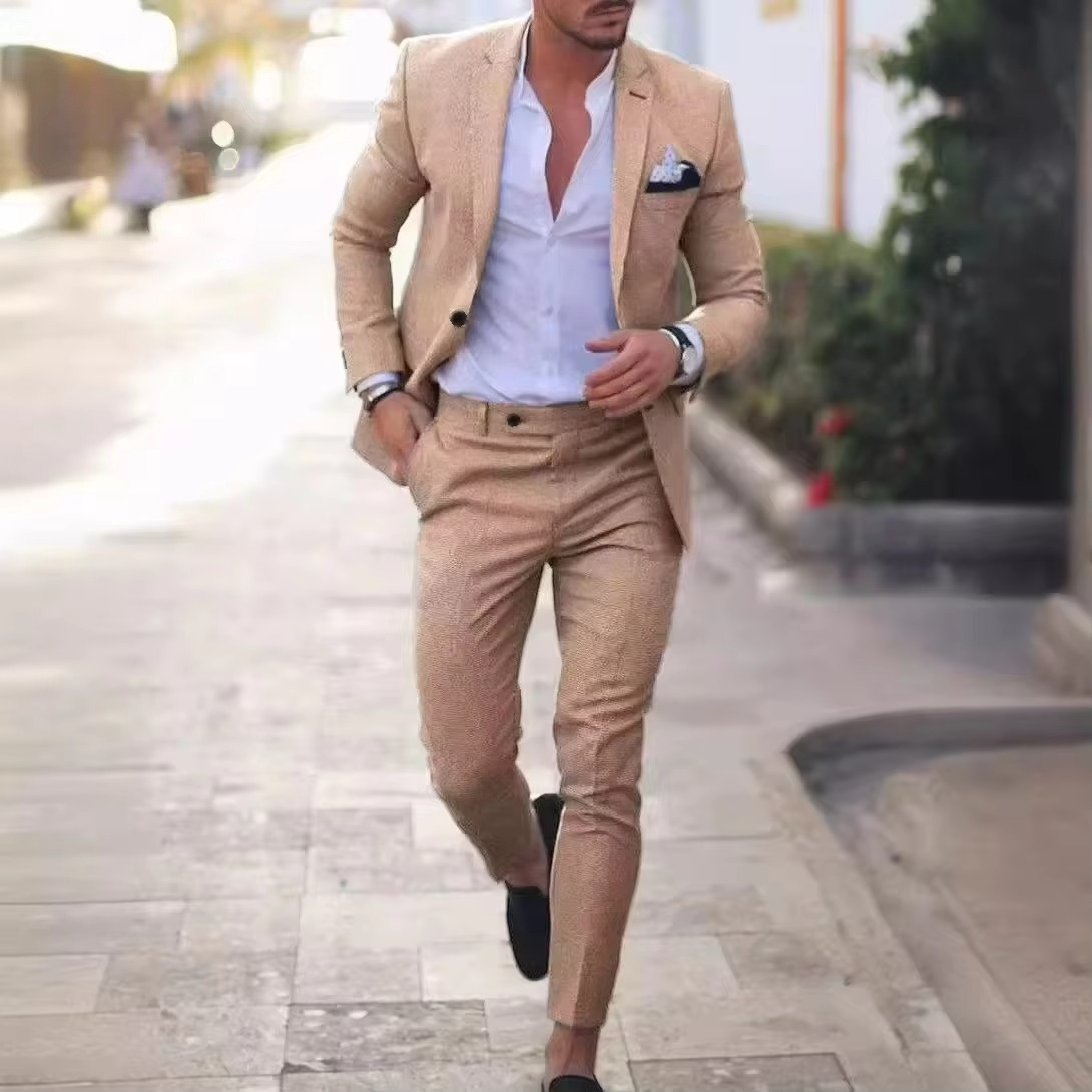 Amawinc Ensemble Deux Pièces En Lin Respirant Pour Homme Blazer Et Pantalon Pour Mariages Plage Et Événements Été