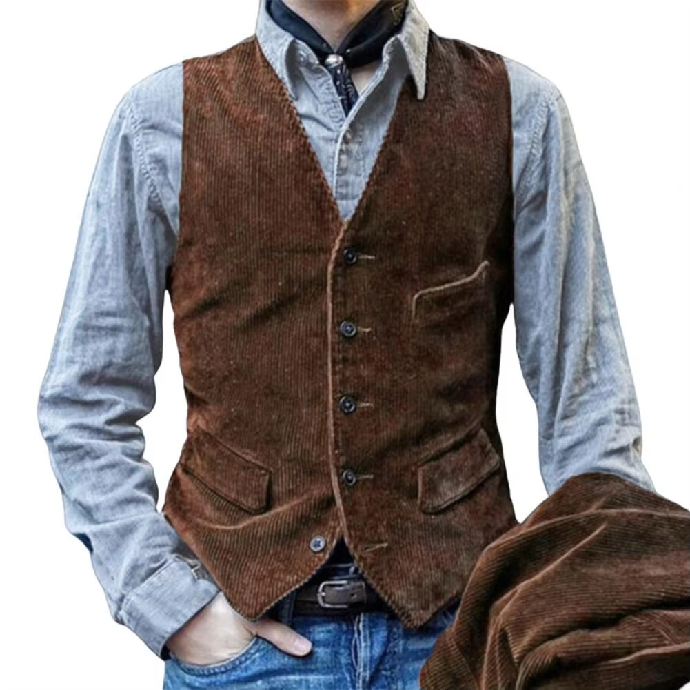 Gilet Tweed Herringbone Olive Slim Fit Avec Col V Pour Affaires Ou Mariage Style Classique Formelle