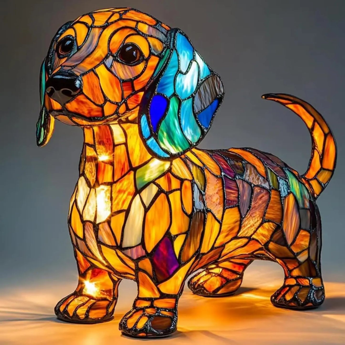 Lampe De Table Art Nouveau Verre Coloré Chat Et Chien Ambiance Lumineuse Et Charmante