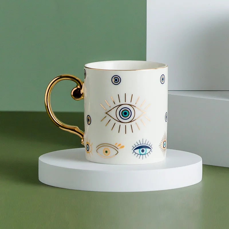 Mug Céramique Œil Protecteur Or Finition Dorée Design Gardien Pour Café Et Thé Bien Être