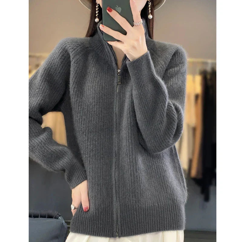 Veste En Laine Pure Charlotte Prestige Avec Fermeture Éclair Lisse Et Épaules Rembourrées