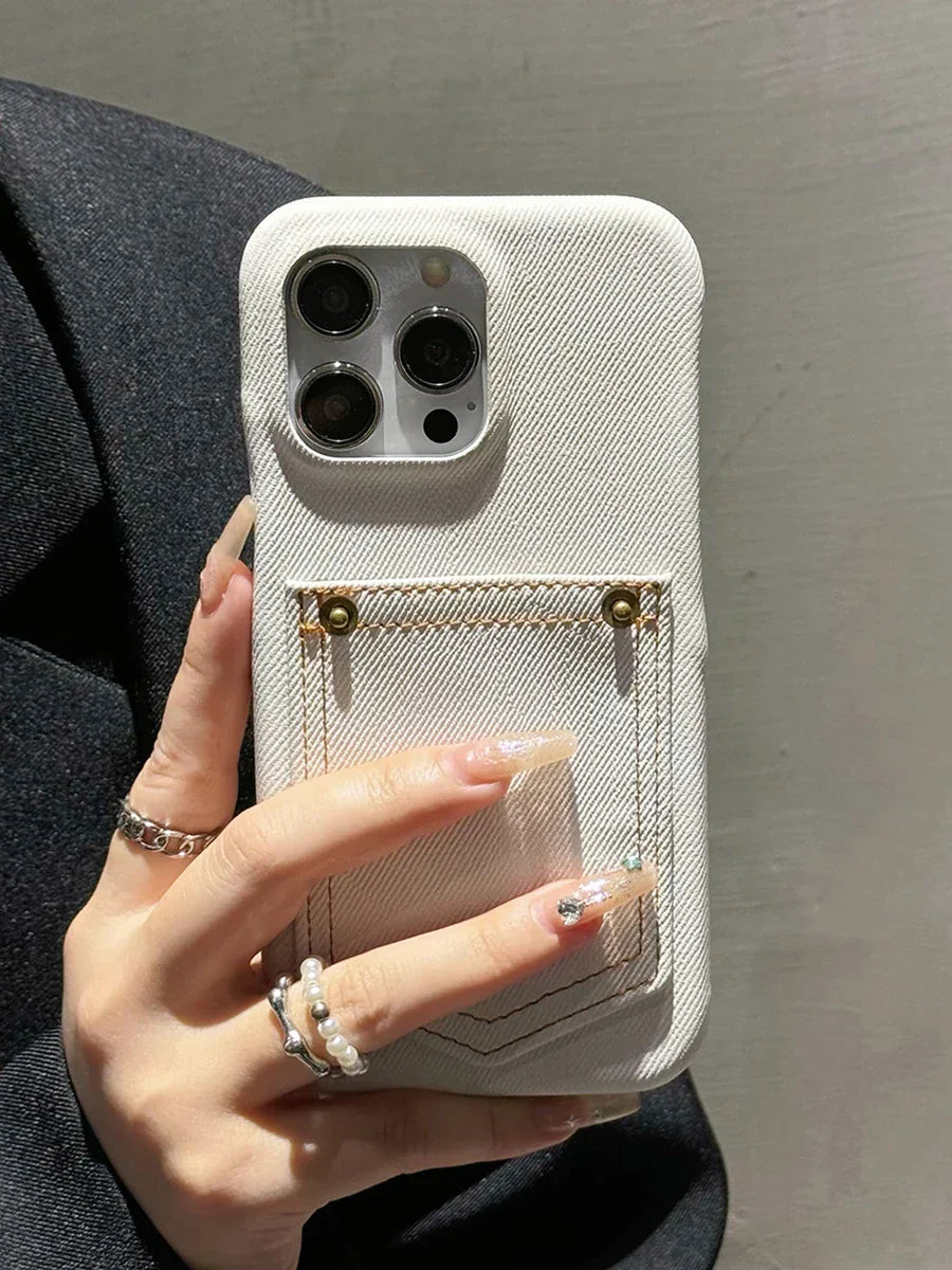 Coque En Denim Indigo Pour iPhone Avec Poche Cousue Et Doublure Douce Pour Protection Robuste Amawinc