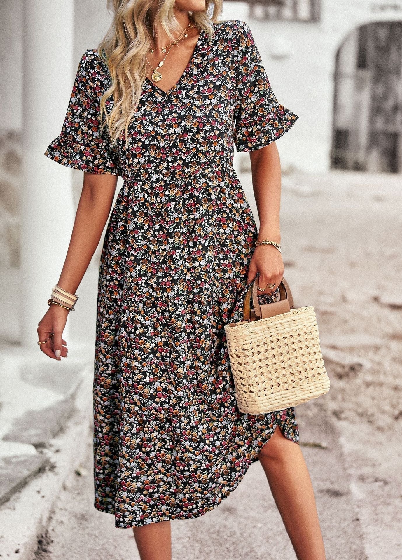 Eraliza Blumen-Midikleid