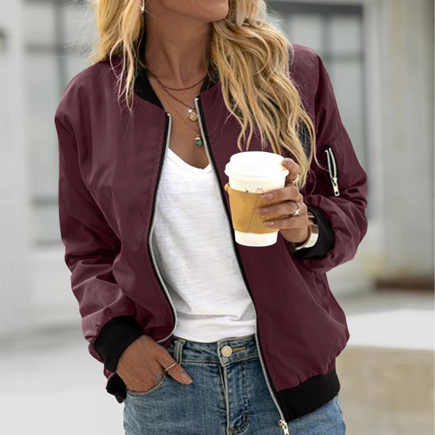 Veste Bomber Pour Femmes De Plein Air Col Montant Zip Randonnée Décontractée Printemps Automne