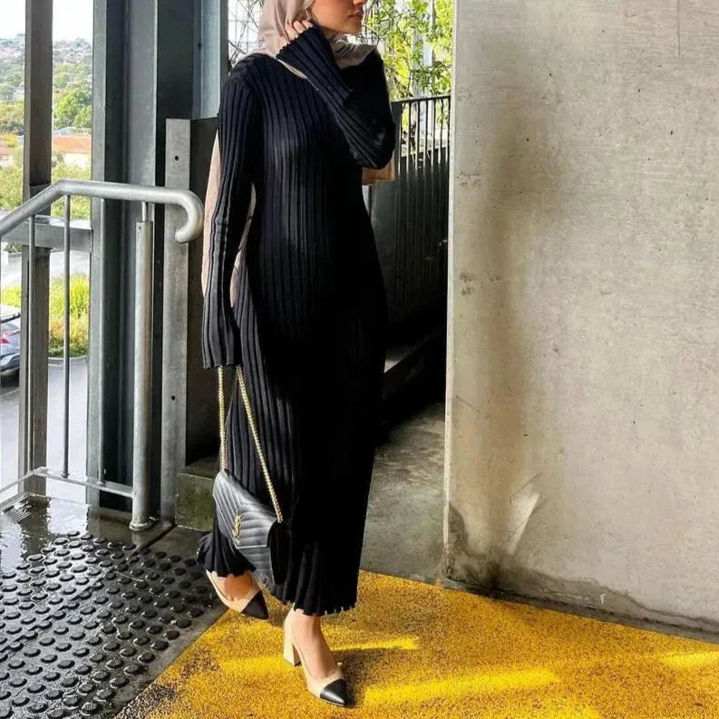 Robe Maxi en Maille Serenity Taille Haute avec Lacet à la Taille et Patchwork Subtil