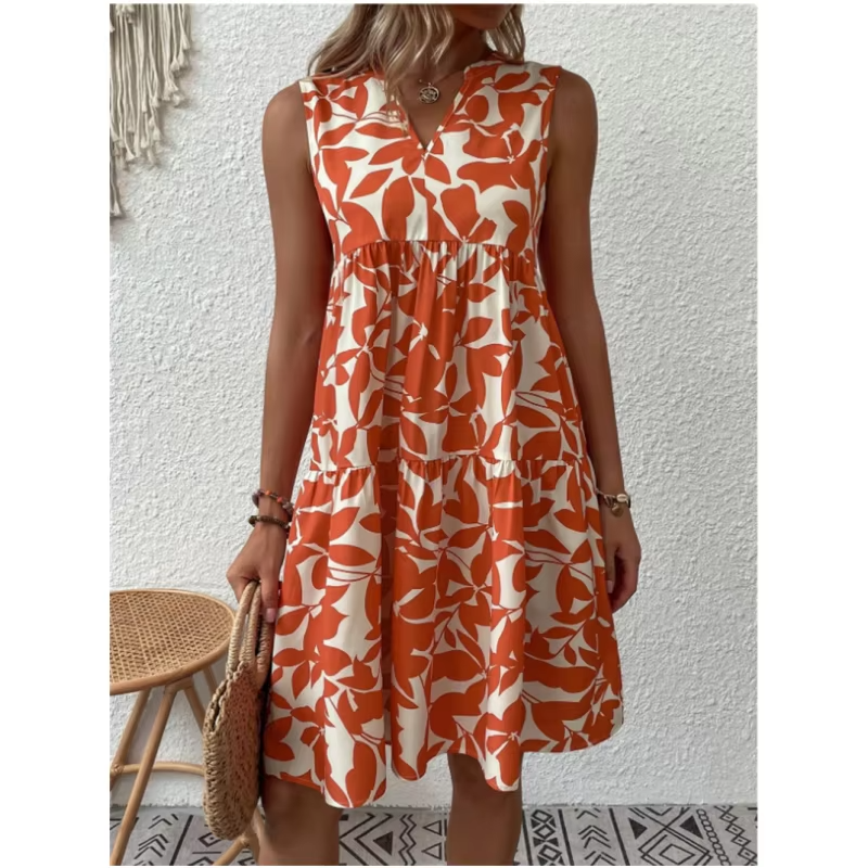 Jupe Midi Évasée À Taille Haute Motifs Floraux Pour Femmes Été Léger Confortable