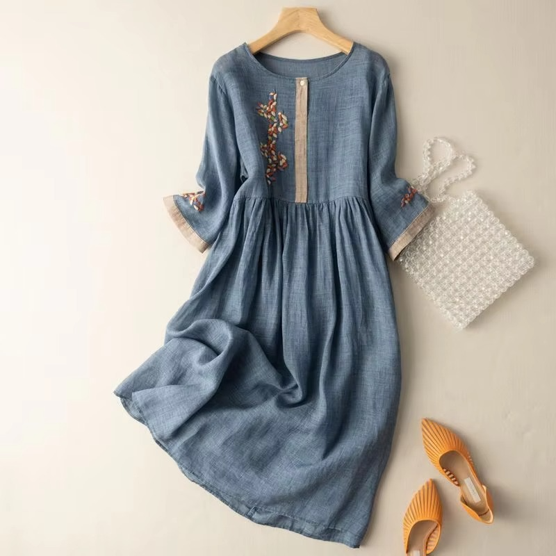 Amawinc Robe D'Été Sans Manches En Mélange Coton Lin Silhouette Française Classique Inspiration Ethnique Chinoise