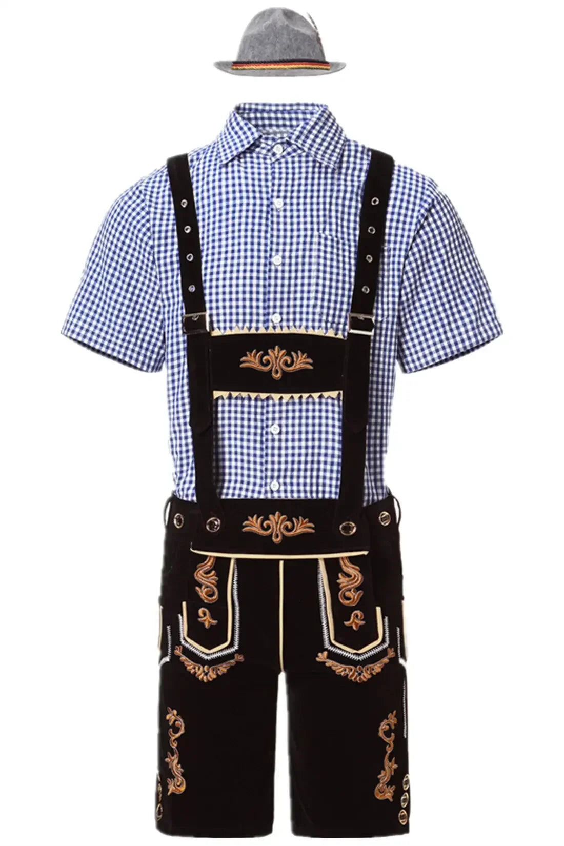 Ensemble Lederhosen Pour Homme Avec Short En Effet Suede Brodé Chemise Et Chapeau Inclus Costume Bavarois Oktoberfest
