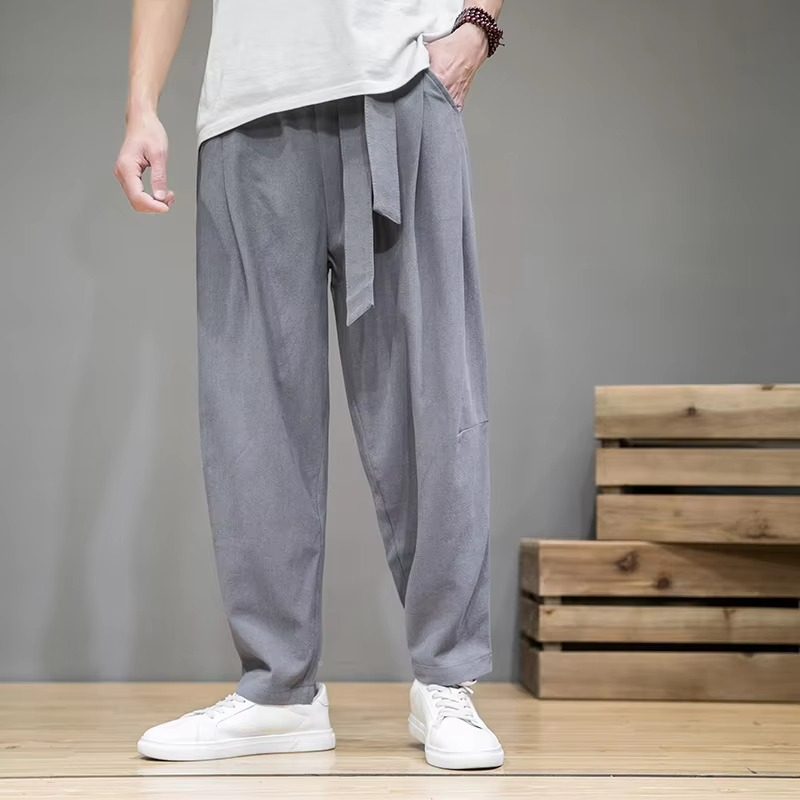 Pantalon Harem Homme Coton Lin Taille Élastique Confort Quotidien Mouvement Libre