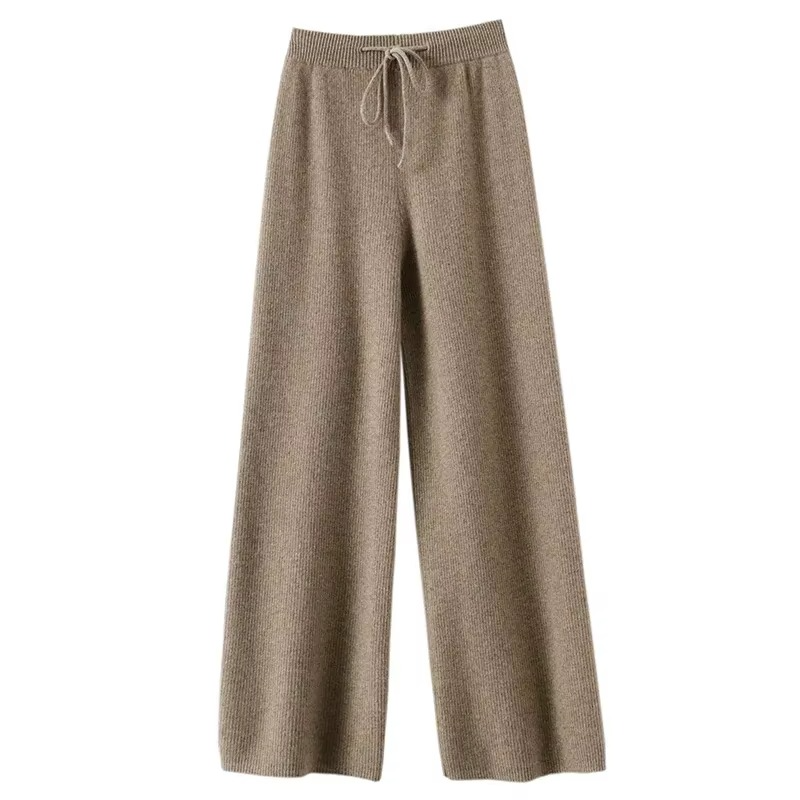 Pantalon Tricoté en Laine à Taille Haute Jambe Évasée Confort Doux pour Automne Hiver