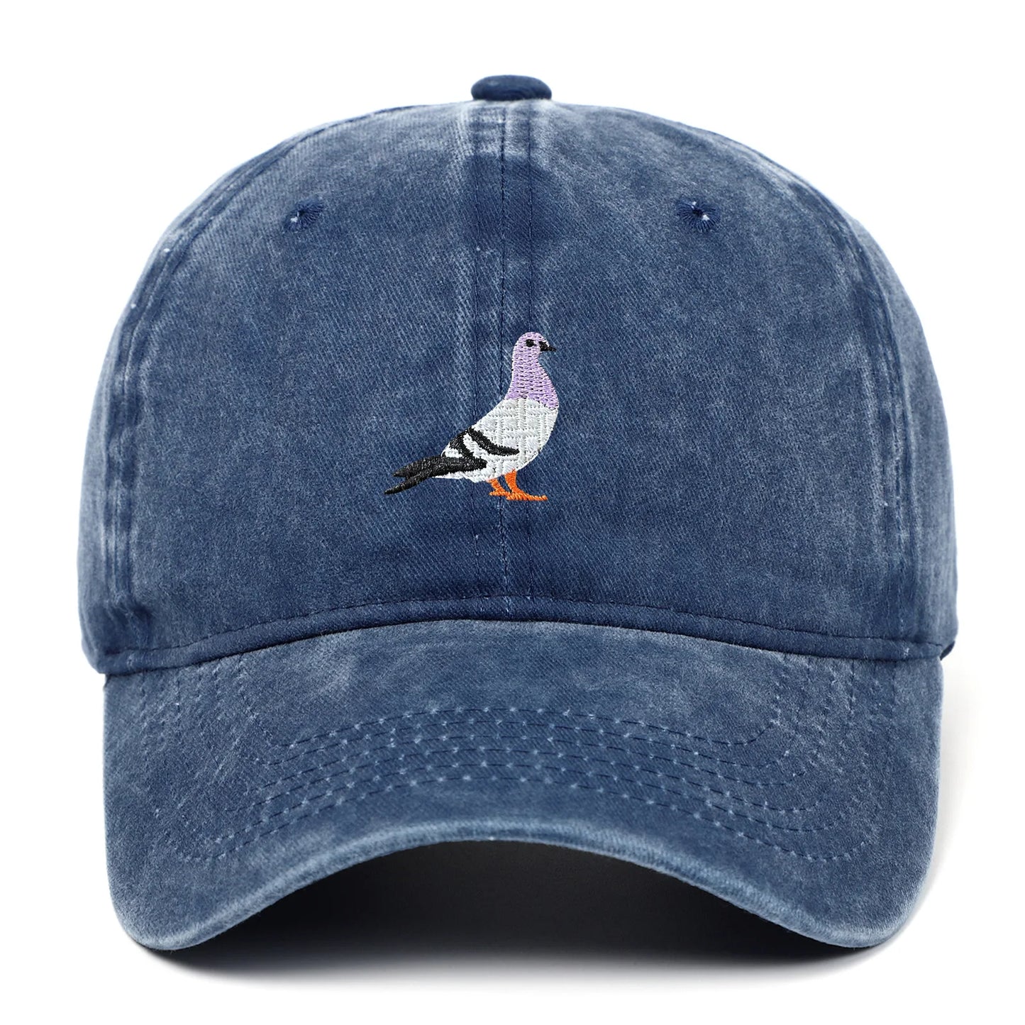 Casquette En Coton Lavé Avec Pigeon Brodé Toile Uni Réglable Taille Unique Oeillets Pour Confort