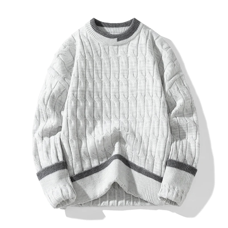 Pull En Maille Câble Cascade Confortable Avec Détails Patchwork Et Bords Côtes Raffinés Pour Jours Frais