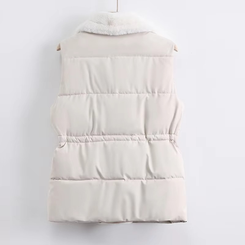 Gilet Sans Manches en Duvet et Coton Col Tailleur Automne Hiver 2025 Femme Léger et Chaud