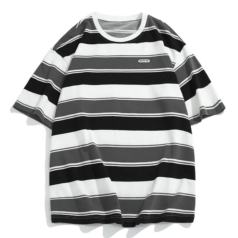 Melor T Shirt À Rayures Horizontales Oversize Col Rond Mélange Coton Lavable En Machine Séchage À L Air