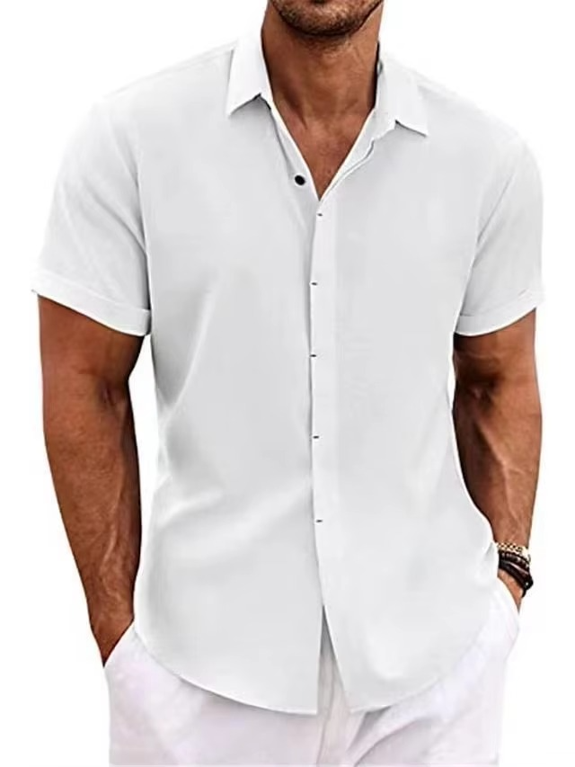 Chemise Pour Homme En Lin Manches Courtes Été Léger Respirante Confortable Pour Chaudes Journées De Voyages