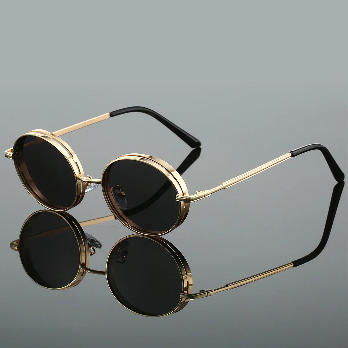 Lunettes De Soleil Ava Ronde Rétro À Teinte Dégradée Ovale Monture Légère En Alliage Antireflet UV400