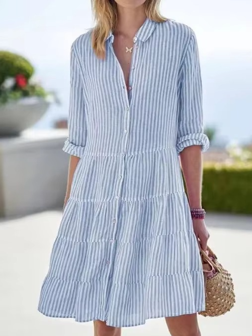 Robe Chemise Oversize Rayée Printanière Pour Femmes Avec Col Revers Et Manches Longues