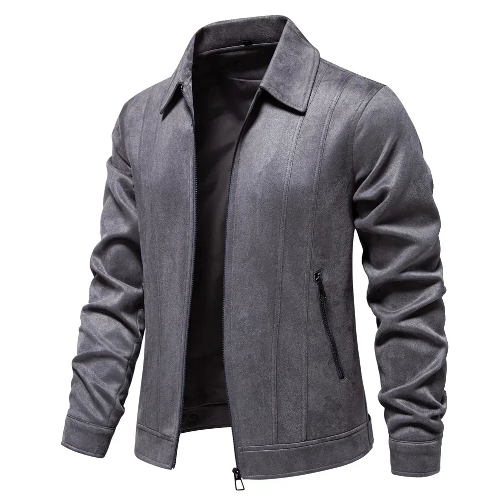 Veste Trucker Hudson Suède Véritable Pour Homme Col Rabattable Poches Zippées Coupe Slim Idéale Pour Temps Froid