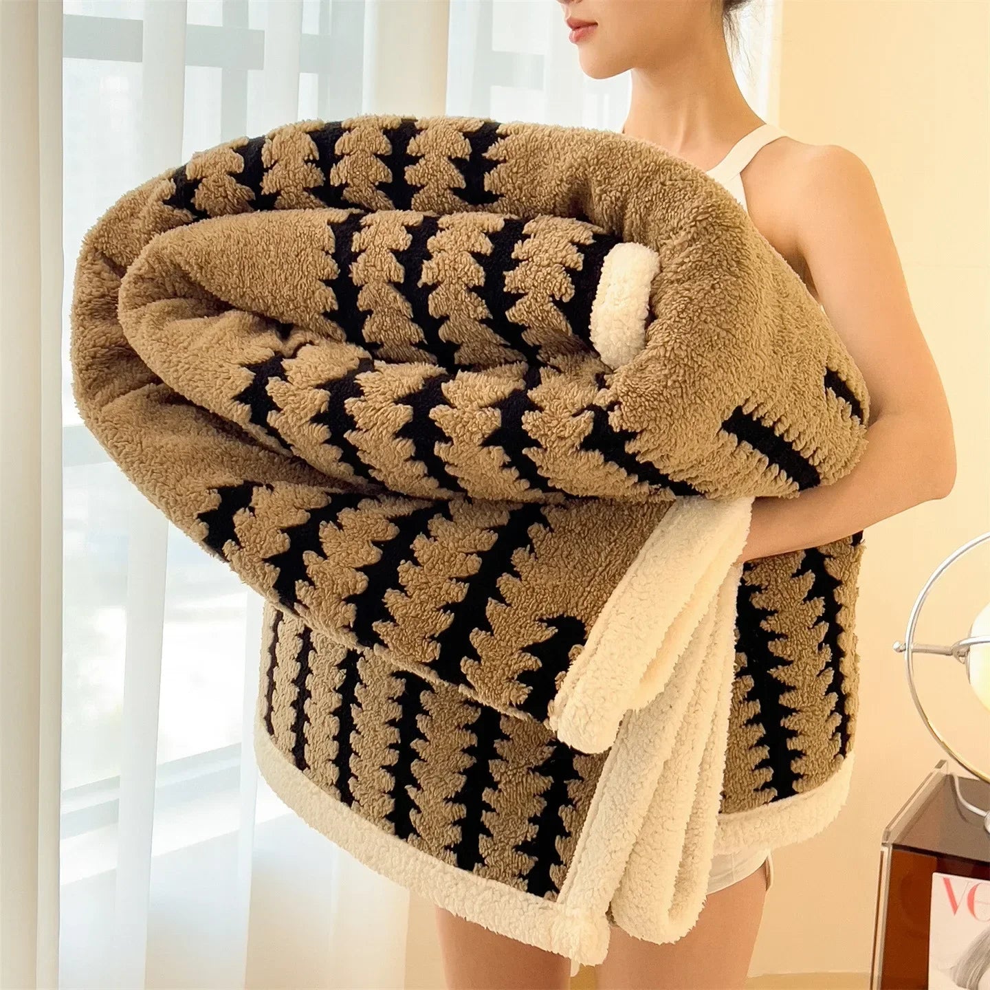Couverture En Flanelle Contemporaine Avec Peluche Sherpa Douce Pour Un Confort Luxueux