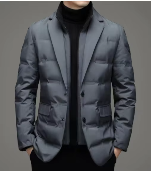 Blazer Homme Hiver 2025 Col Montant Chaud Effet Deux Pièces Manteau Pour Affaires Pour Homme