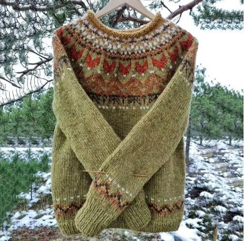 Pull Femme Bicolore Décontracté En Maille À Col Rond Manches Longues Pour Quotidien Chic Confortable