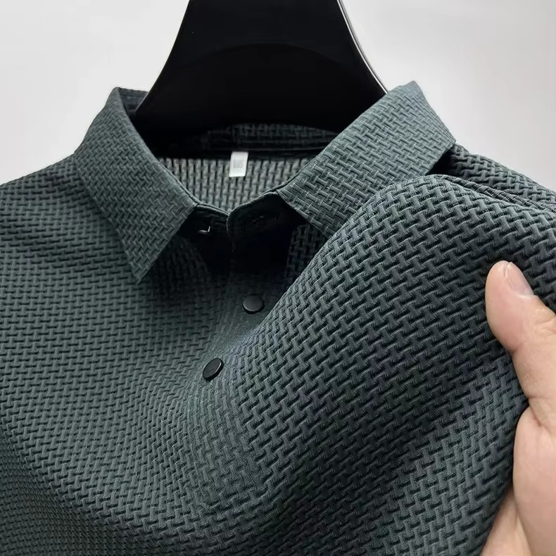 Polo Homme À Manches Courtes En Soie Glacée Respirant Confort Frais Pour Tenue Business Casual