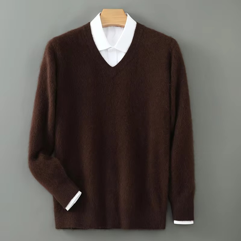 Amawinc Pull Homme Col V En Mélange Cachemire Chaud Coupe Décontractée Grandes Tailles Pour Hiver