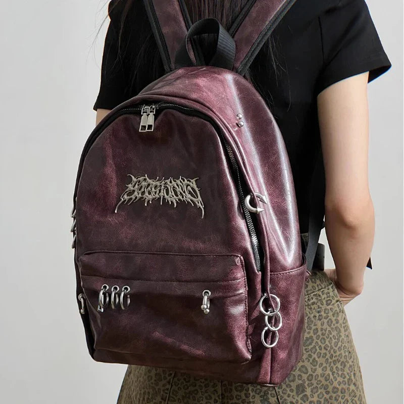 Sac À Dos Raven Gothique Gris Métallique Avec Boucles Et Poignées Multiples Grande Capacité Toiles Douces