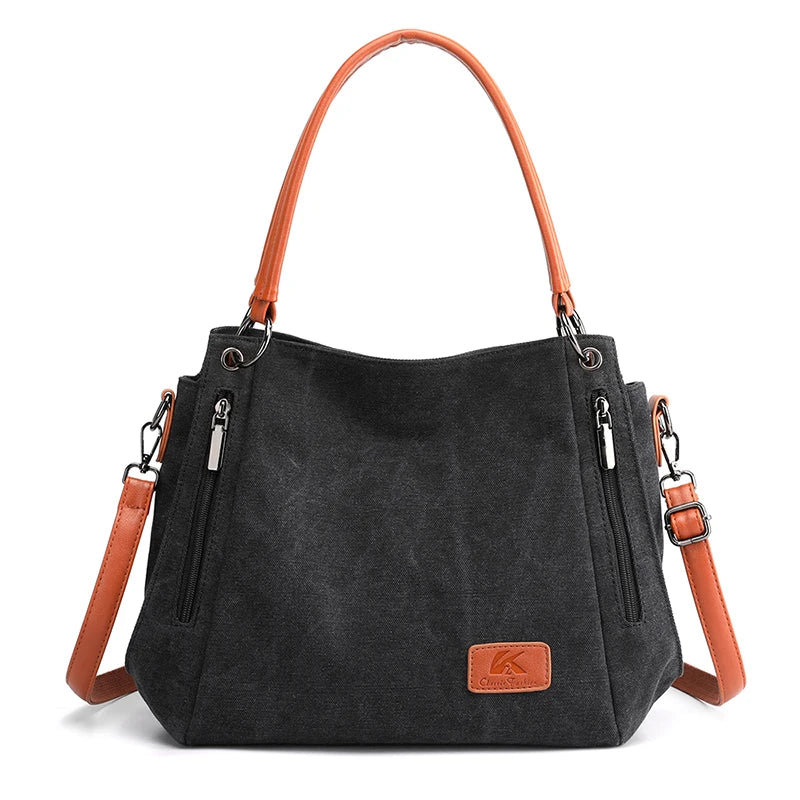 Amawinc Veyora Luxe Sac Tote en Toile Canvas Construction Premium Intérieur Spacieux Fermeture Éclair Port Polyvalent