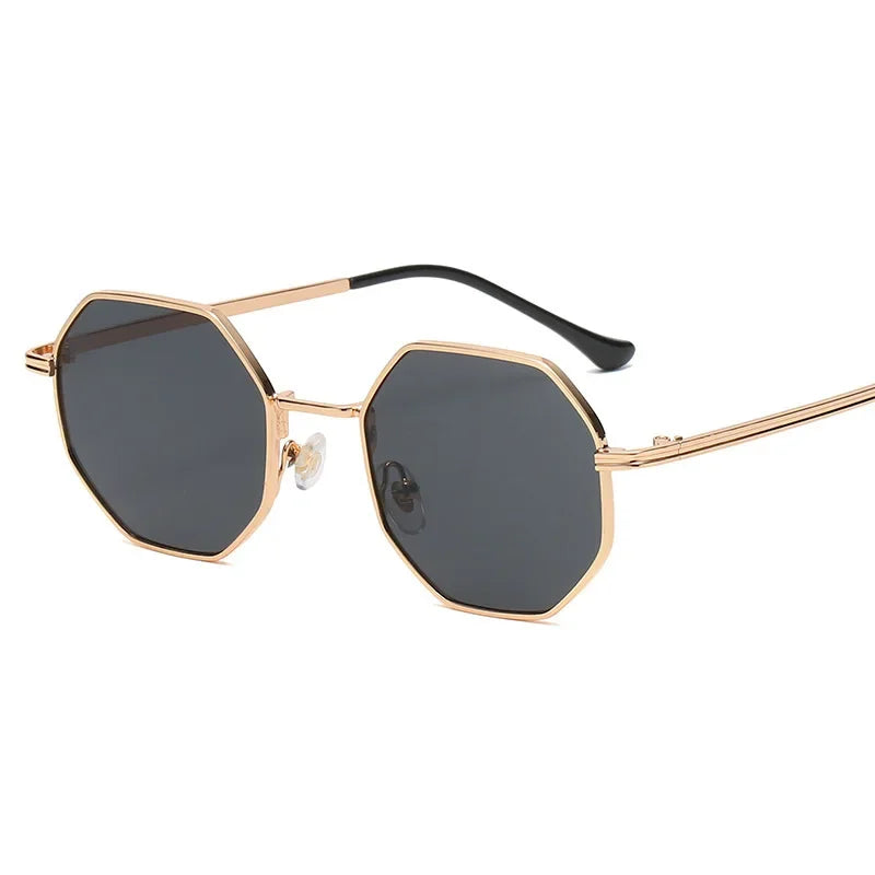 Lunettes Amari Vintage Octogonales UV400 Métal Alliage Unisexe Pont Unique Plaqué Or Style Rétro Moderne