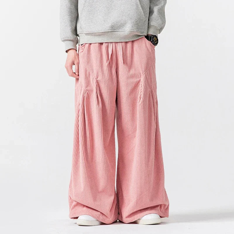 Pantalon Hakama En Velours Côtelé Large Avec Plis Et Silhouette Oversized À Taille Élastique